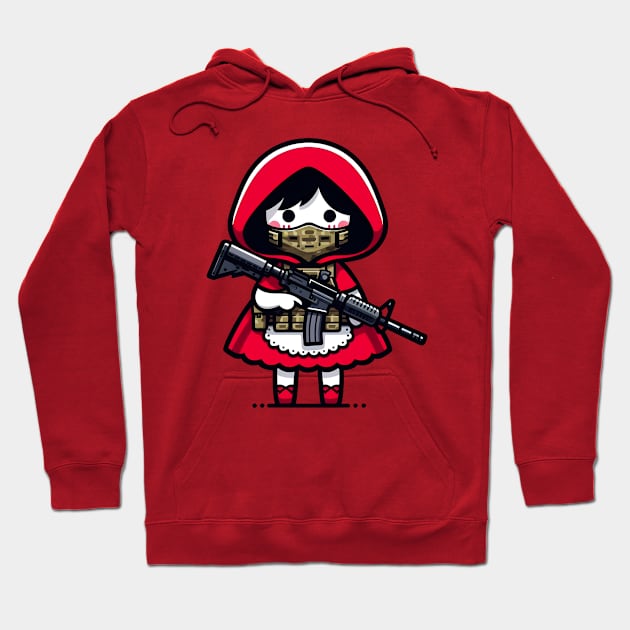 Tactical Little Red Riding Hood Adventure Tee: Where Fairytales Meet Bold Style Hoodie by Rawlifegraphic